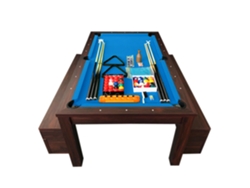 Mesa de Billar Convertible Azul de 7 Pies con Bancos - Theti