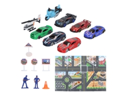 Juego De 8 Coches De Aleación Fundida A Presión Con Señales Y Mapa Para Niños.