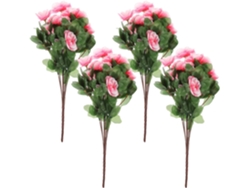Juego De 4 Rododendros Artificiales De Seda Rosa, 7 Ramas, Flores Decorativas Sólidas
