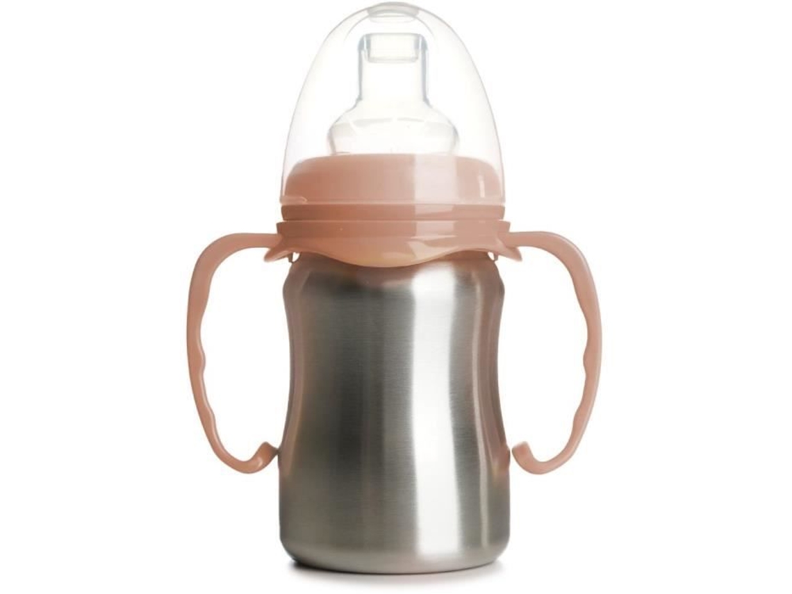 Vaso de aprendizaje de acero inoxidable Thermobaby 180 ml color melocotón ergonómico y antifugas