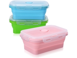 Pack De 3 Recipientes Plegables De Silicona Con Tapa - 500 Ml - Set De Fiambreras - Ideal Para Acampar Y Hacer Senderismo