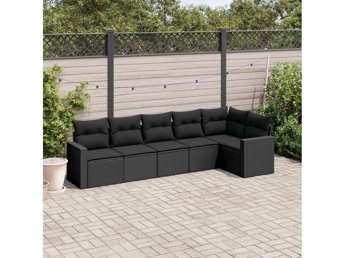 Conjunto de sofás de jardín de 6 piezas DKD Home Decor con cojines de mimbre negros