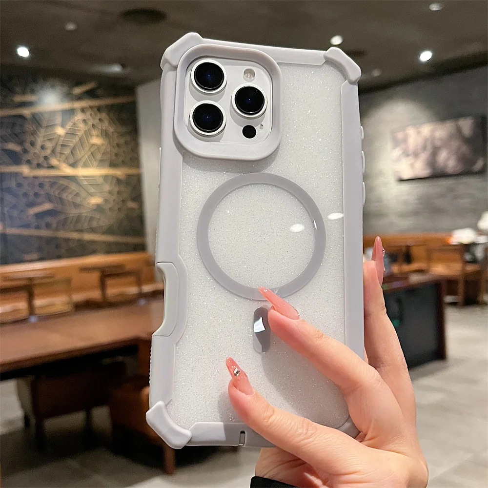 (iphone 16 Plus, Gris) Funda Magnética Magsafe Con Purpurina Para Iphone, Protección Contra Caídas.