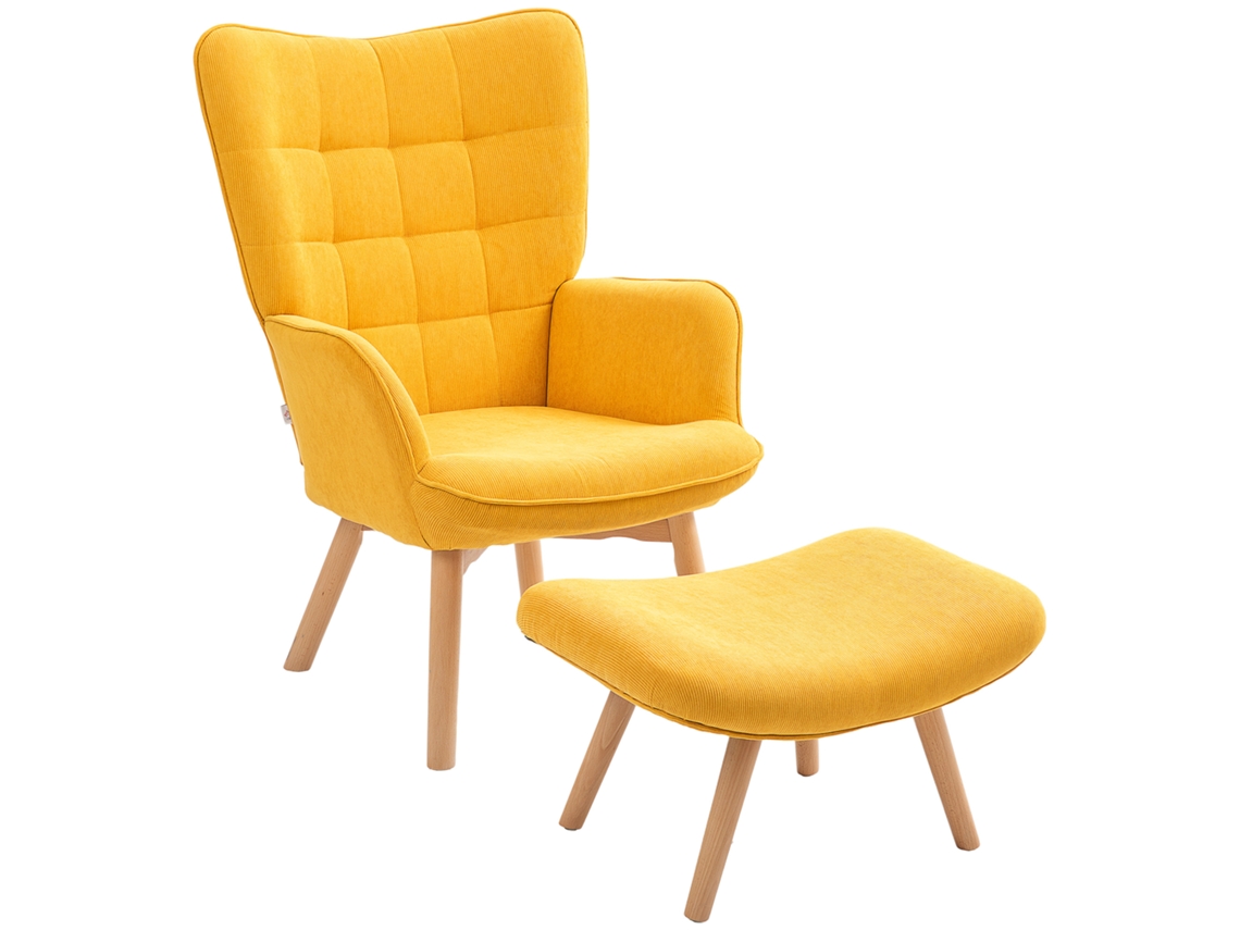 Sillón De Pana Con Respaldo Alto Y Reposapiés, Color Naranja.