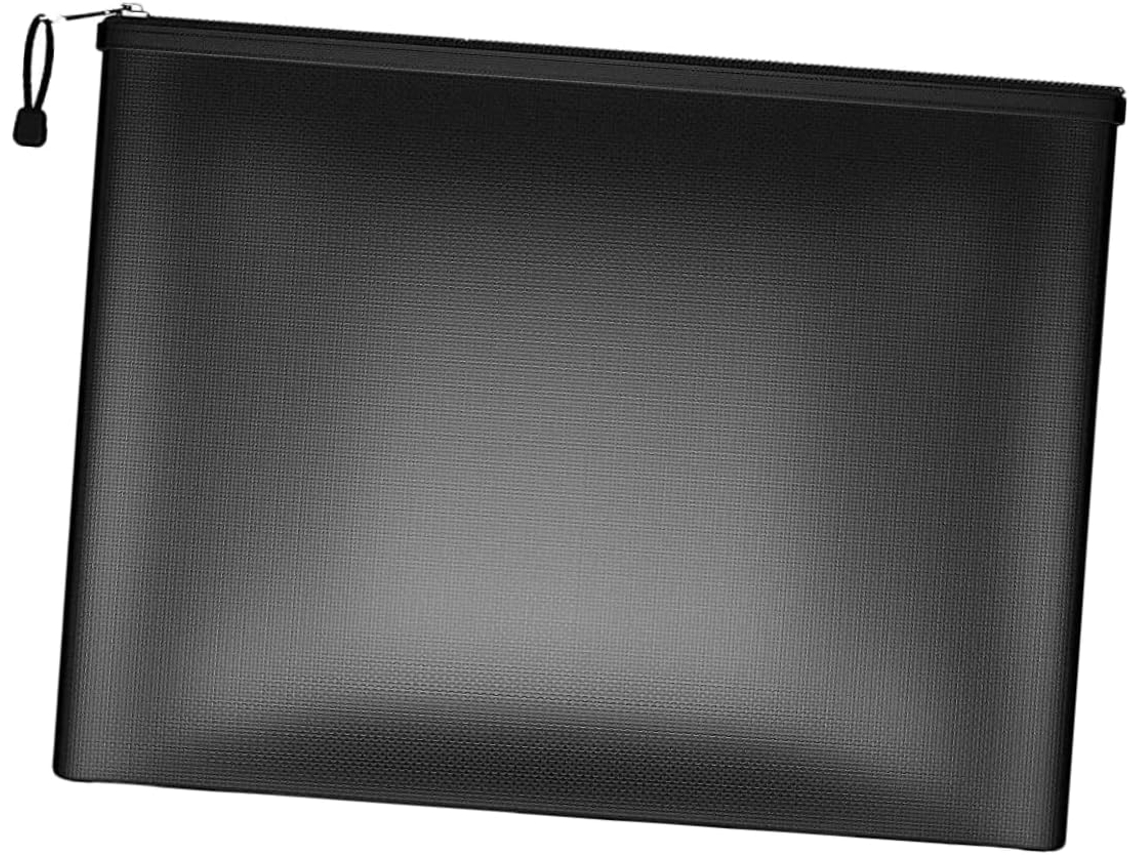 Organizador multifuncional en piel sintética con bloc de notas y clip de acero inoxidable, elegante, negro.