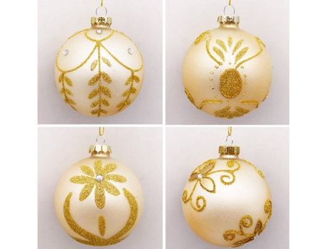 Set de 4 Bolas de Navidad Plateadas 8cm Bolas de Adornos de Árbol de Navidad Dorado 237035 SELEOK
