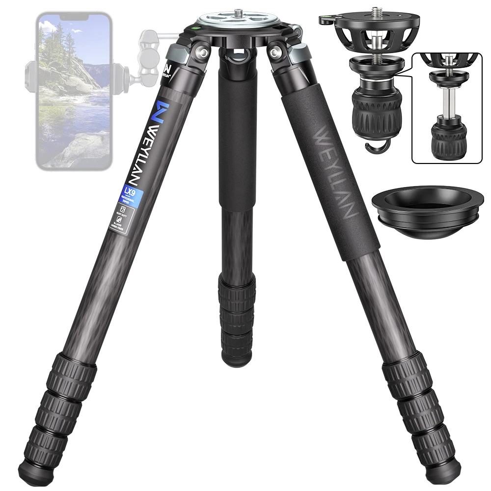 Trípode profesional LX9 de fibra de carbono resistente, ultraestable para observación de aves, tubo de 40 mm, capacidad de carga de 40 kg, adaptador de 75 mm, añade B75m