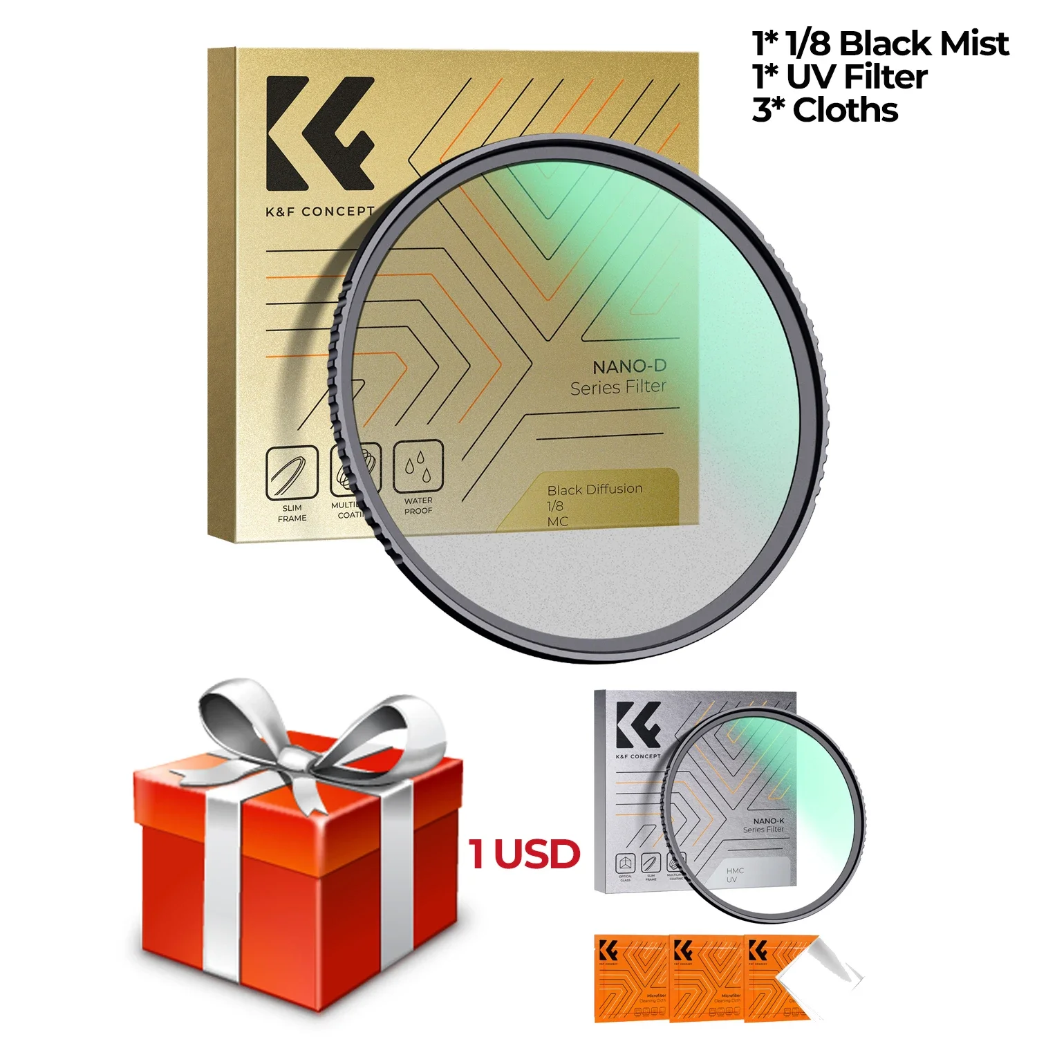 Kit: Filtro difusor de niebla negra 1/8 1/4 (verde suave) + filtro UV, 62 mm