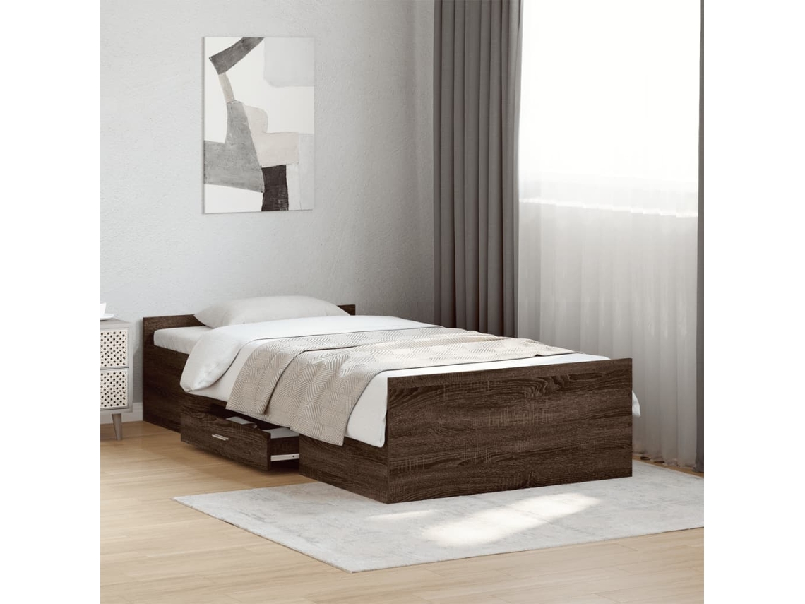 Cama Con Cajones Madera De Ingeniería Marrón Roble 100x200 Cm