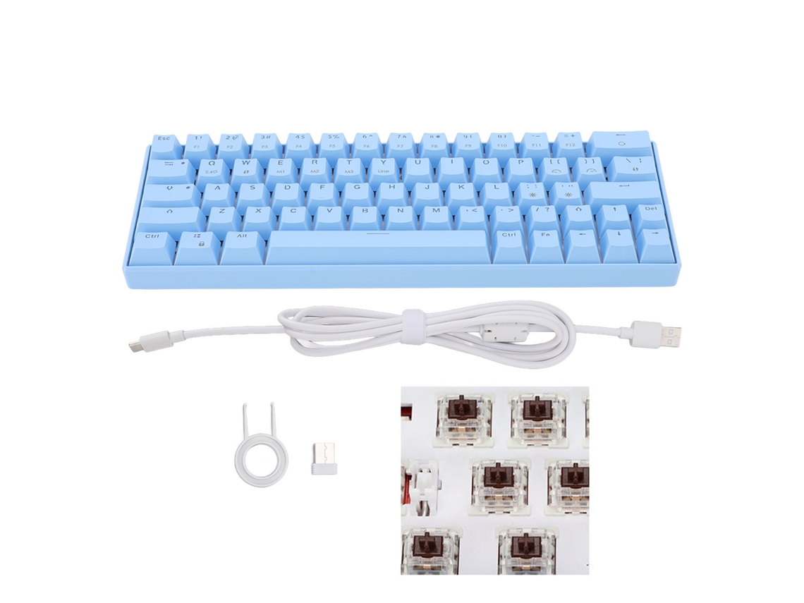 Teclado Mecânico 64 Teclas Luz Branca 3 Modos Layout Ergonômico Switch Marrom Azul Para Win