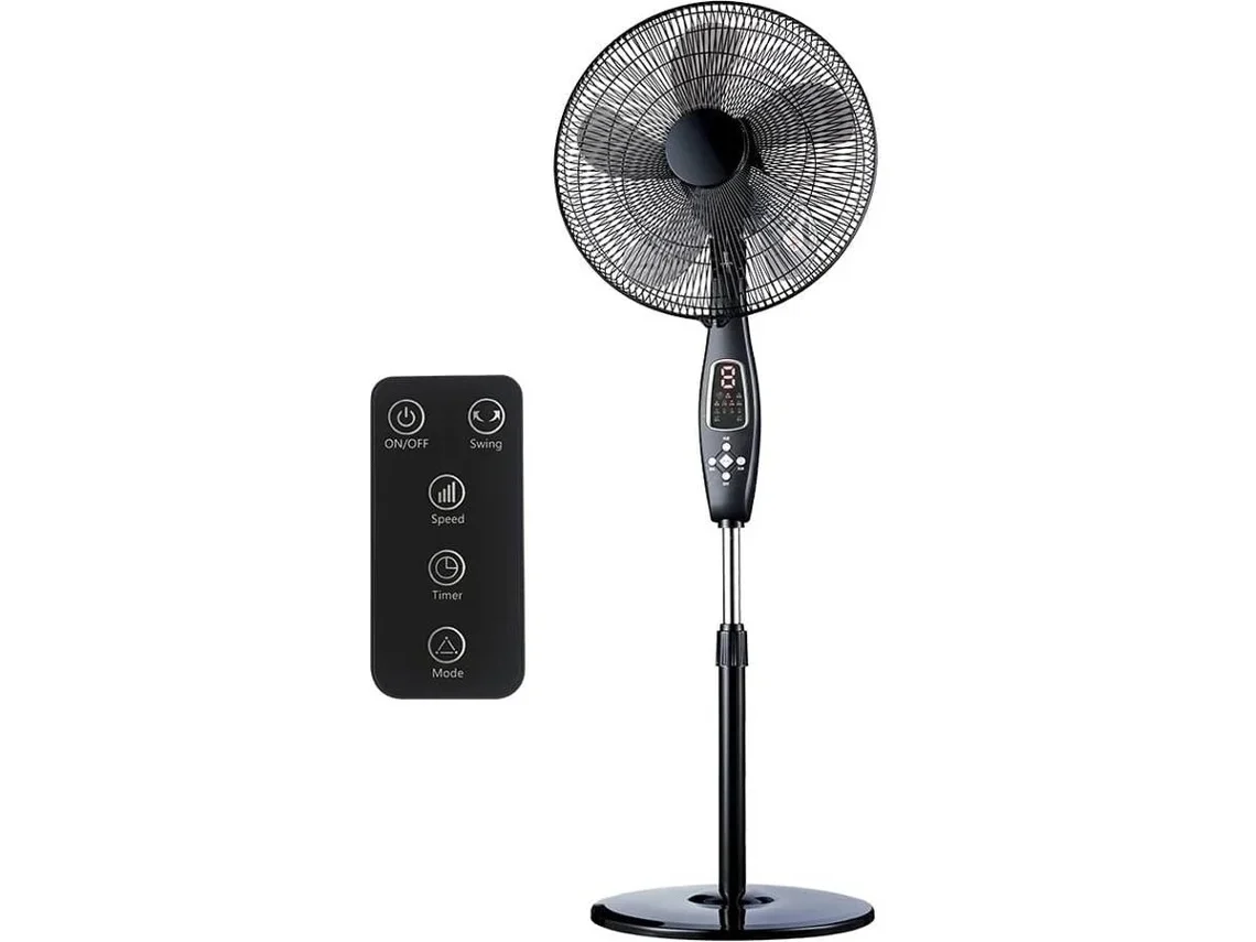 Ventilador Pie EDM con Mando Negro 60W 40 Cm Altura Regulable 110-130 Cm