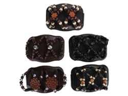 Vlrla-para Mulheres 5unidades Wood Beaded Stretchy Double Cabelo Comb Clip
