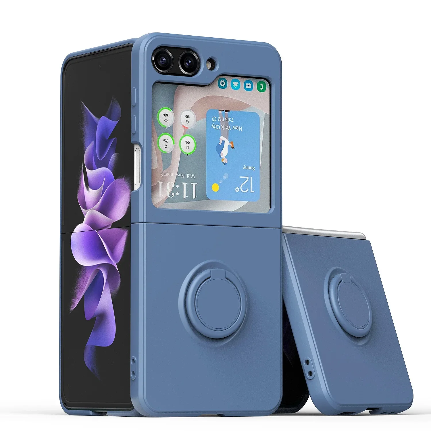 (gris/azul, Galaxy Z Flip 7) Funda Protectora De Silicona Líquida, A Prueba De Golpes Y Antideslizante, Con Soporte De Anillo, Material Tpu Suave.