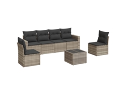 Conjunto de 7 sofás de jardín con cojines, mimbre, gris claro, MAISON EXCLUSIVE (7 piezas)