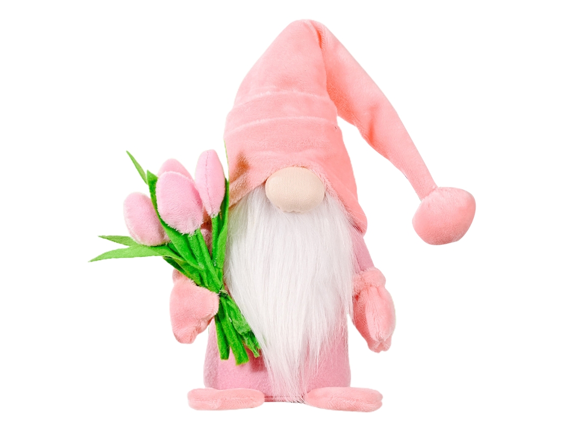 Muñeco Enano Tomte De Franela Hecho A Mano Con Tulipán - Regalo Para El Día De La Madre - Decoración De Mesa