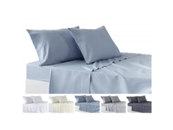 Juego de Sábanas de 4 Piezas (Bajera, Encimera y Dos Fundas Almohada) Cama de 105 x 190/200 cm Azul Claro TODOCAMA