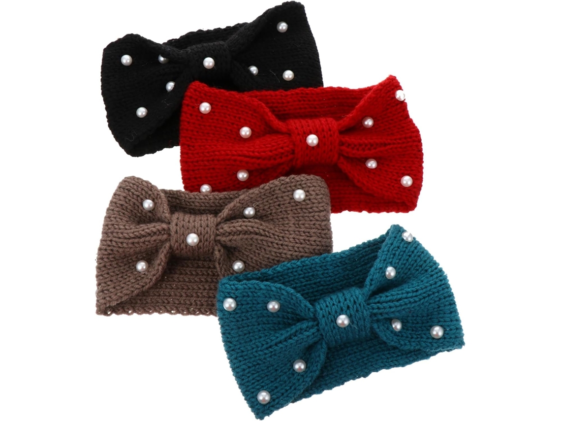 Diademax Tricotés A Nœud Perlé 4 Pcs Taille Unique Diadema Chaud Pour Mujers Hiver Sport Extérieur