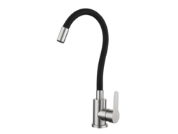 Grifo Monomando Flexible De Caño Alto Para Agua Fría Y Caliente En Latón Cromado Y Negro.