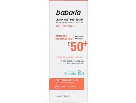 Protector Solar Facial BABARIA Crema multiprotectora SPF 50 (75 ml)