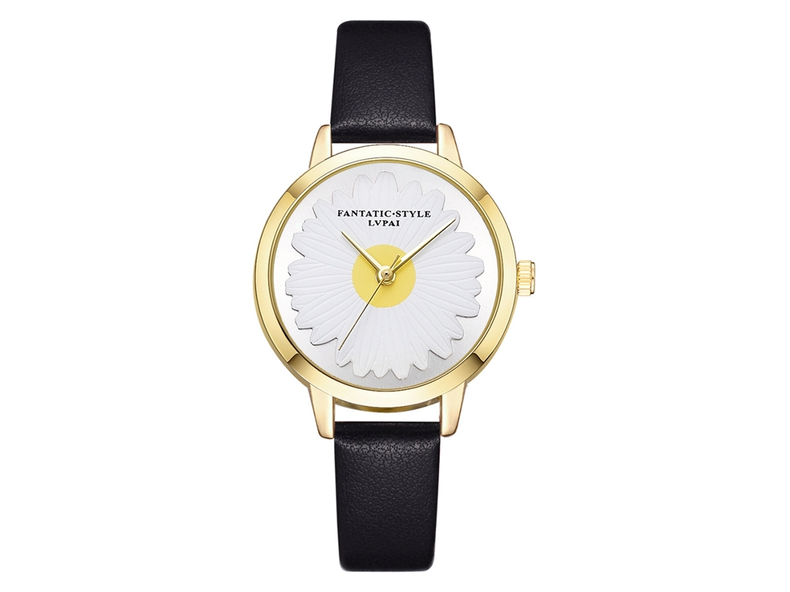 Relógio feminino Vansvar com numerais arábicos, pulseira de PU fino, movimento de quartzo, casual e elegante, preto.
