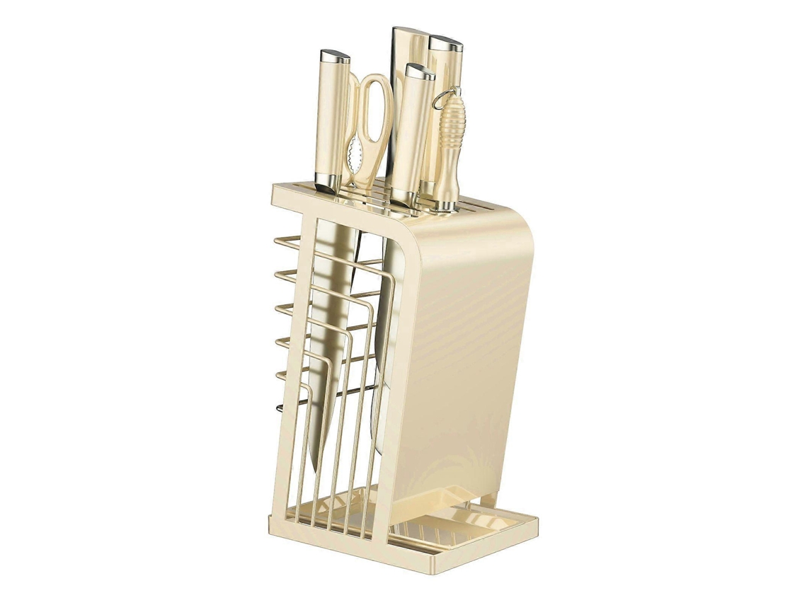 Soporte para cuchillos de metal Jikaixiang con base estable, múltiples compartimentos, diseño ventilado y transpirable, ahorra espacio.