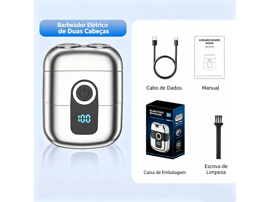 Afeitadora eléctrica portátil compatible con cabezal magnético doble, pantalla digital, recargable por USB, ideal para viajes y uso diario STELASPLEN