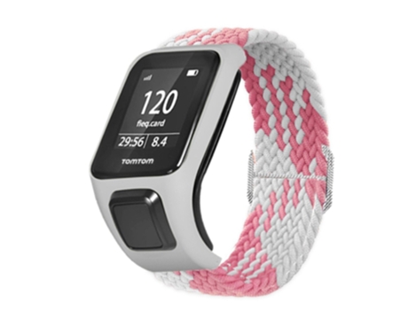 Correa de nailon tejido elástico ajustable para TomTom Runner 2/Runner 3/Spark/Adventurer - rosa/blanco