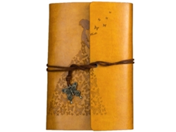 Libreta vintage Kraft A6, hojas sueltas, cuero, colores de escritura: rojo, gris, marrón, amarillo, azul claro y dorado.
