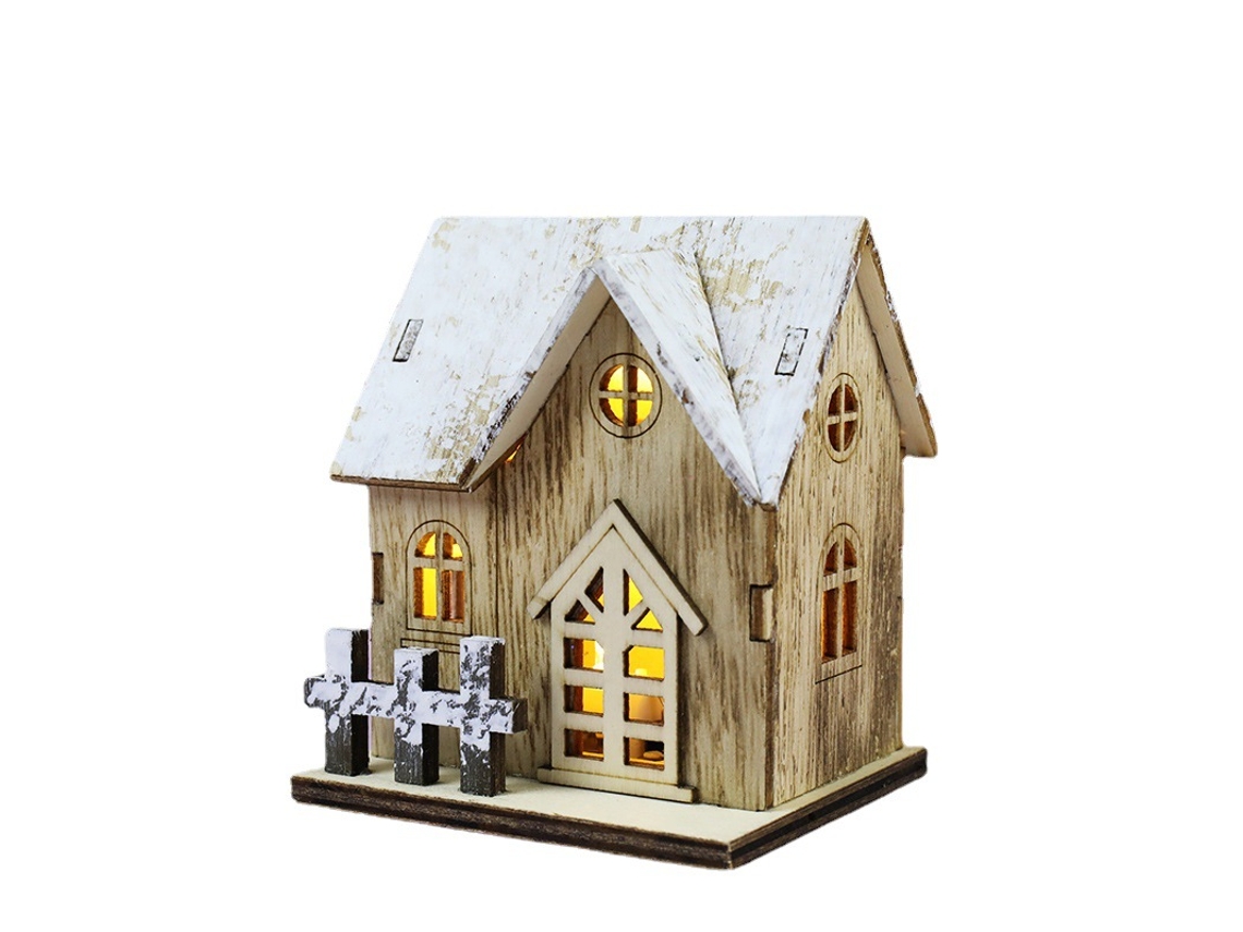 Cabaña de madera iluminada con LED, decoración navideña para casa de campo Siurn (a)