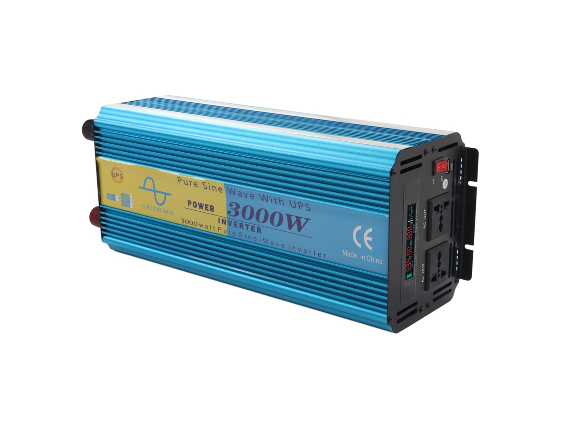 Inversor UPS de onda sinusoidal pura de 3000 W, 6000 W de potencia máxima, puerto USB, pantalla LCD, enchufe estadounidense de 110 V para vehículos recreativos fuera de la red eléctrica.