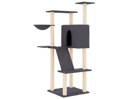 Rascador para gatos con postes de sisal gris oscuro 143 cm VIDAXL