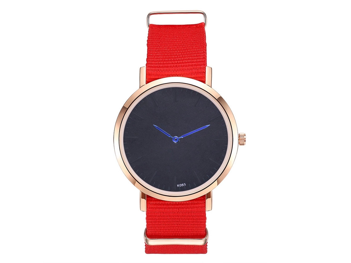 Reloj De Pulsera De Cuarzo Para Hombre Con Correa De Nailon Negra Y Manecillas Azules (rojas).