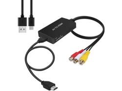 Adaptador convertidor RCA AV compuesto CVBS a HDMI 1080p con cables RCA y HDMI incluidos. Compatible con PS2/PS3/Xbox/Wii PAL/NTSC, Plug and Play. Yizhood