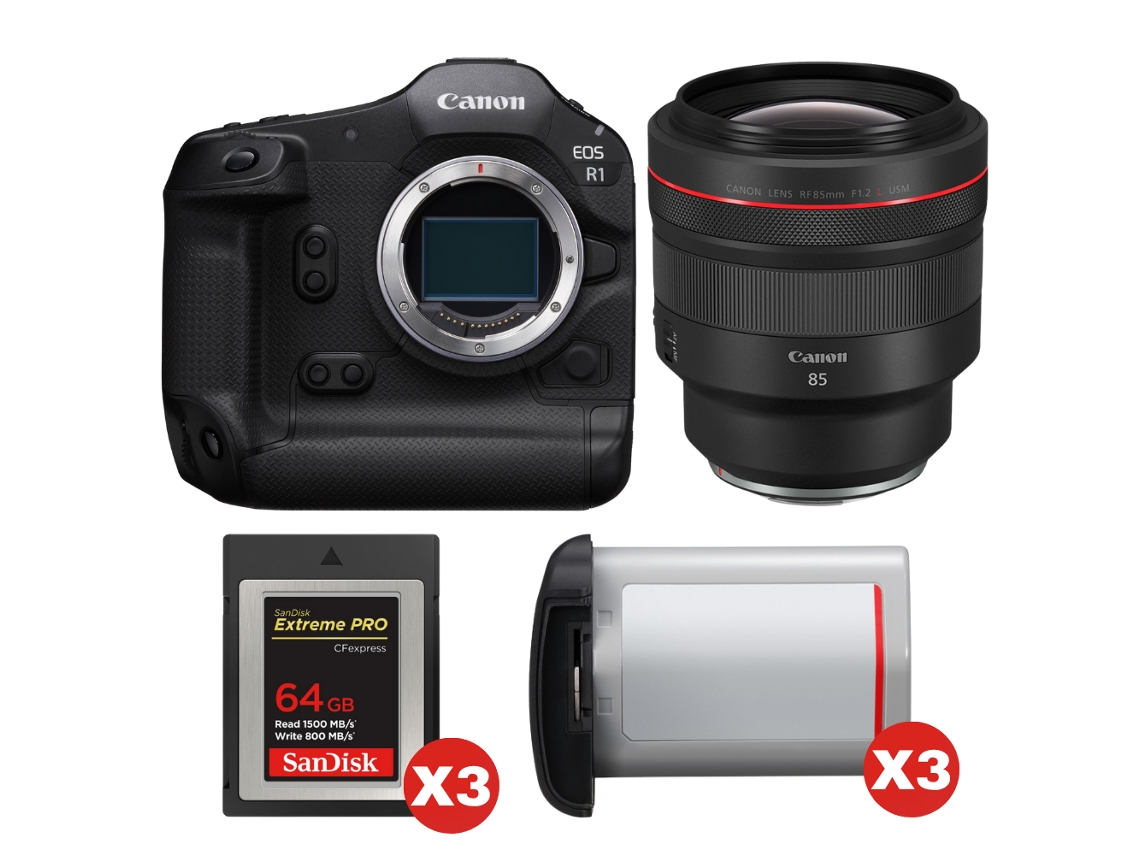 Canon Eos R1 + Rf 85mm F/1.2 L Usm + 3 Sandisk 64gb Extreme Pro Cfexpress Type B + 3 Canon Lp-e19 + Ebook “20 Consejos Para Fotos Que Impactan”
