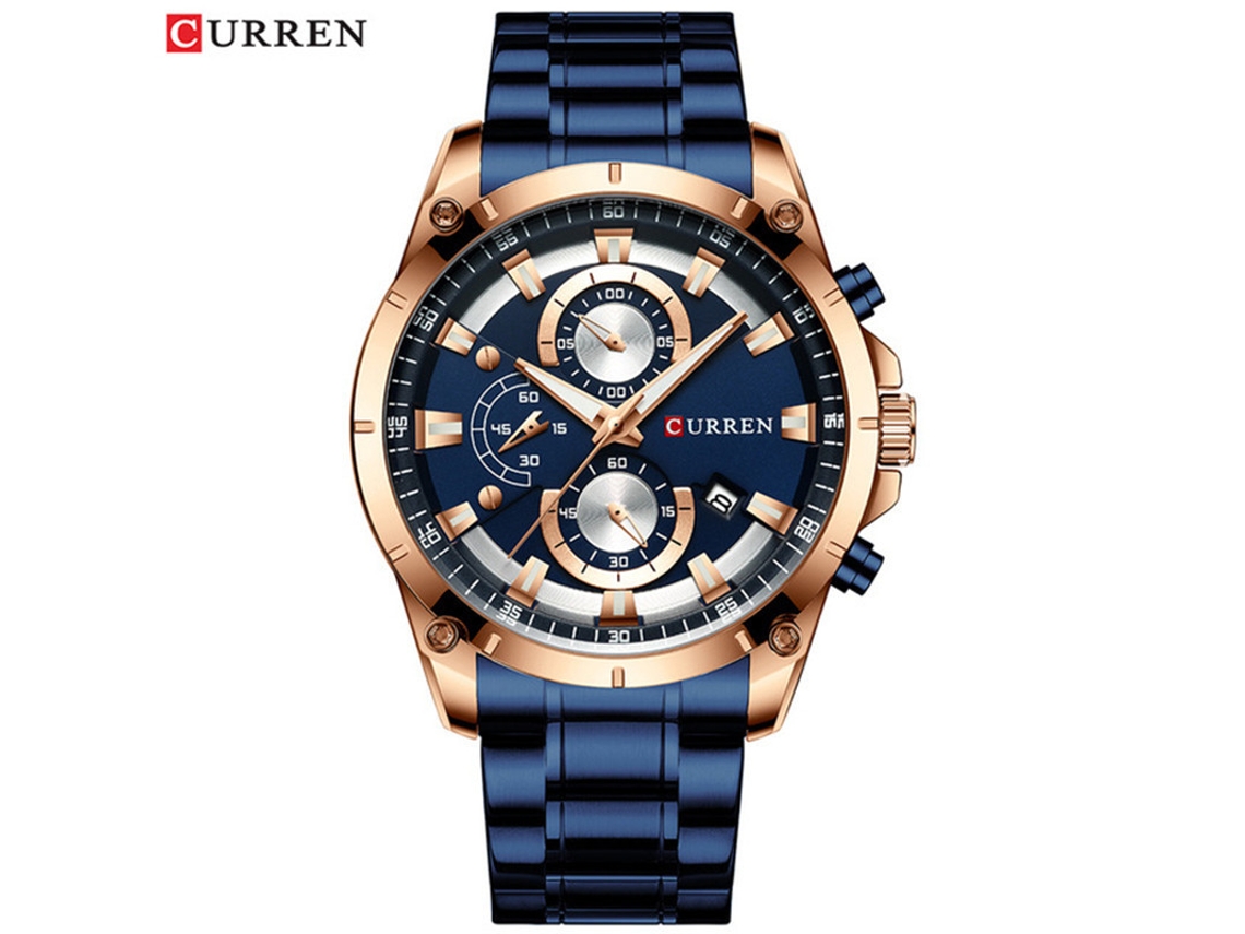 (reloj De Hombre, Azul) Reloj De Negocios Con Calendario, Correa De Acero, Seis Agujas, Multifuncional