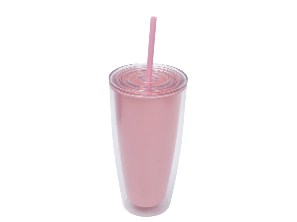 Vaso de plástico plano reutilizable de 24 oz con tapa y pajita NEVEANCE