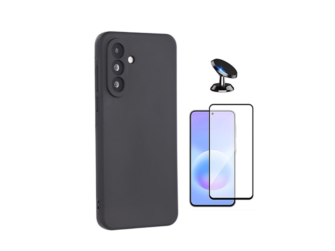 Kit De Película De Cristal Templado De Funda Completa 5d Funda De Silicona Líquida Soporte Magnético Phonecare Para Samsung Galaxy A27 5g - Negro