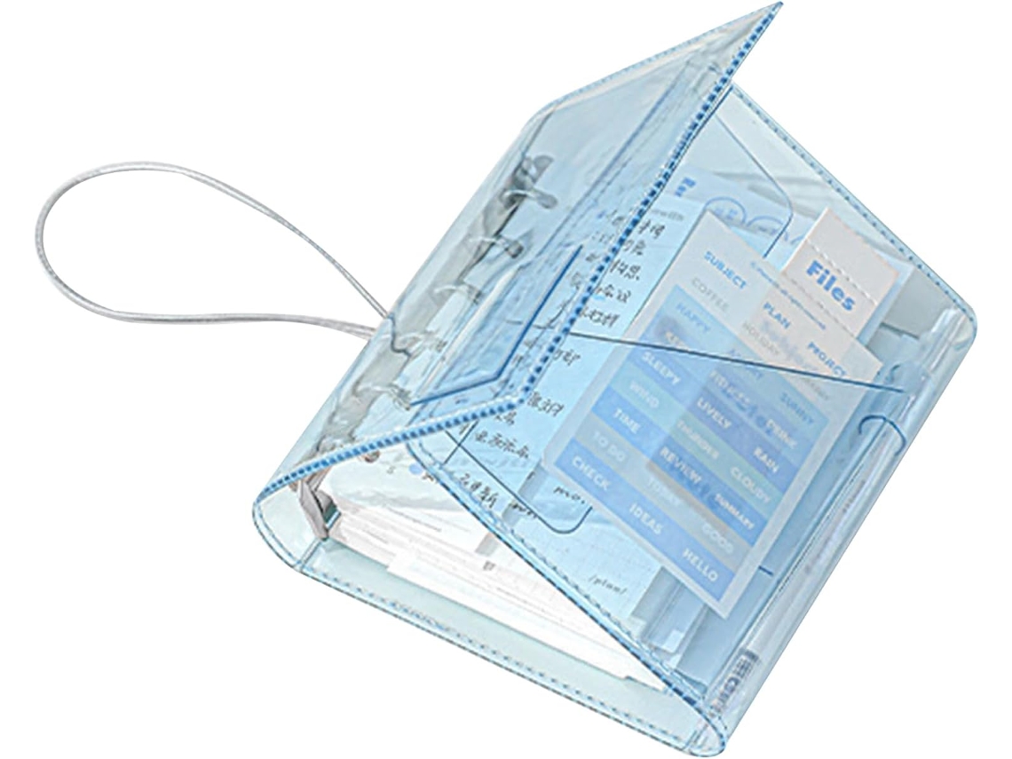 Cuaderno A7 con tres compartimentos, carpeta para cuadernos, múltiples bolsillos y agendas recargables, ideal para adultos, uso doméstico.