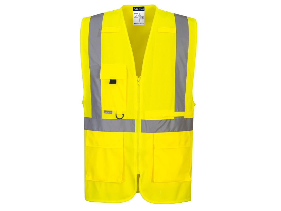 Chaleco ejecutivo de alta visibilidad Portwest con bolsillos para tableta / Amarillo / L