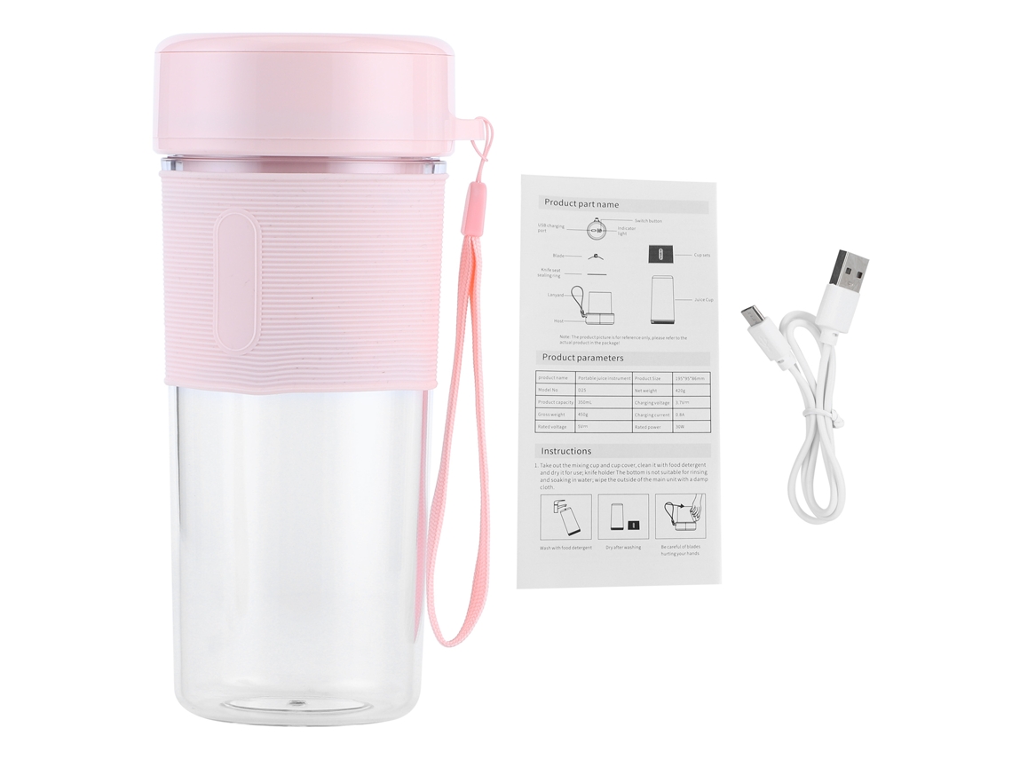 Licuadora eléctrica portátil de 350 ml, multiusos, mini exprimidor con carga USB para el hogar, la oficina y viajes.