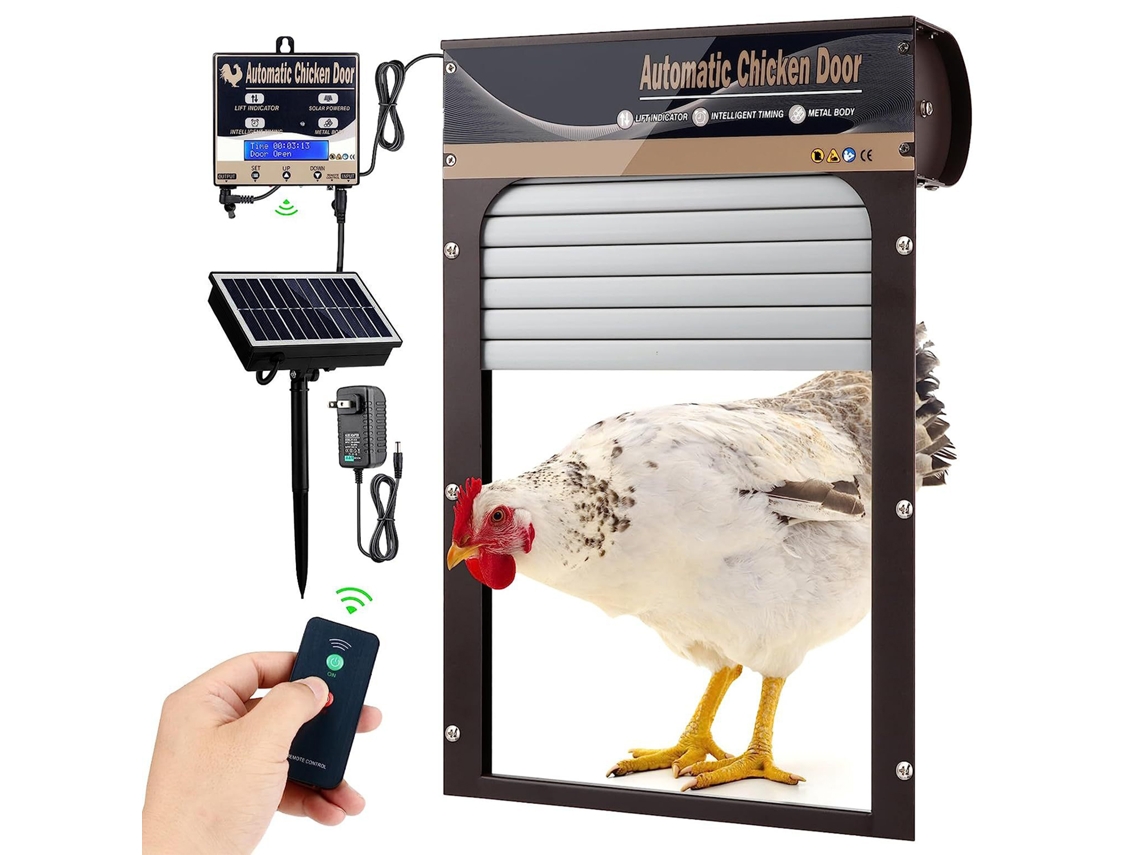 Puerta solar automática para gallinas con sensor y control remoto