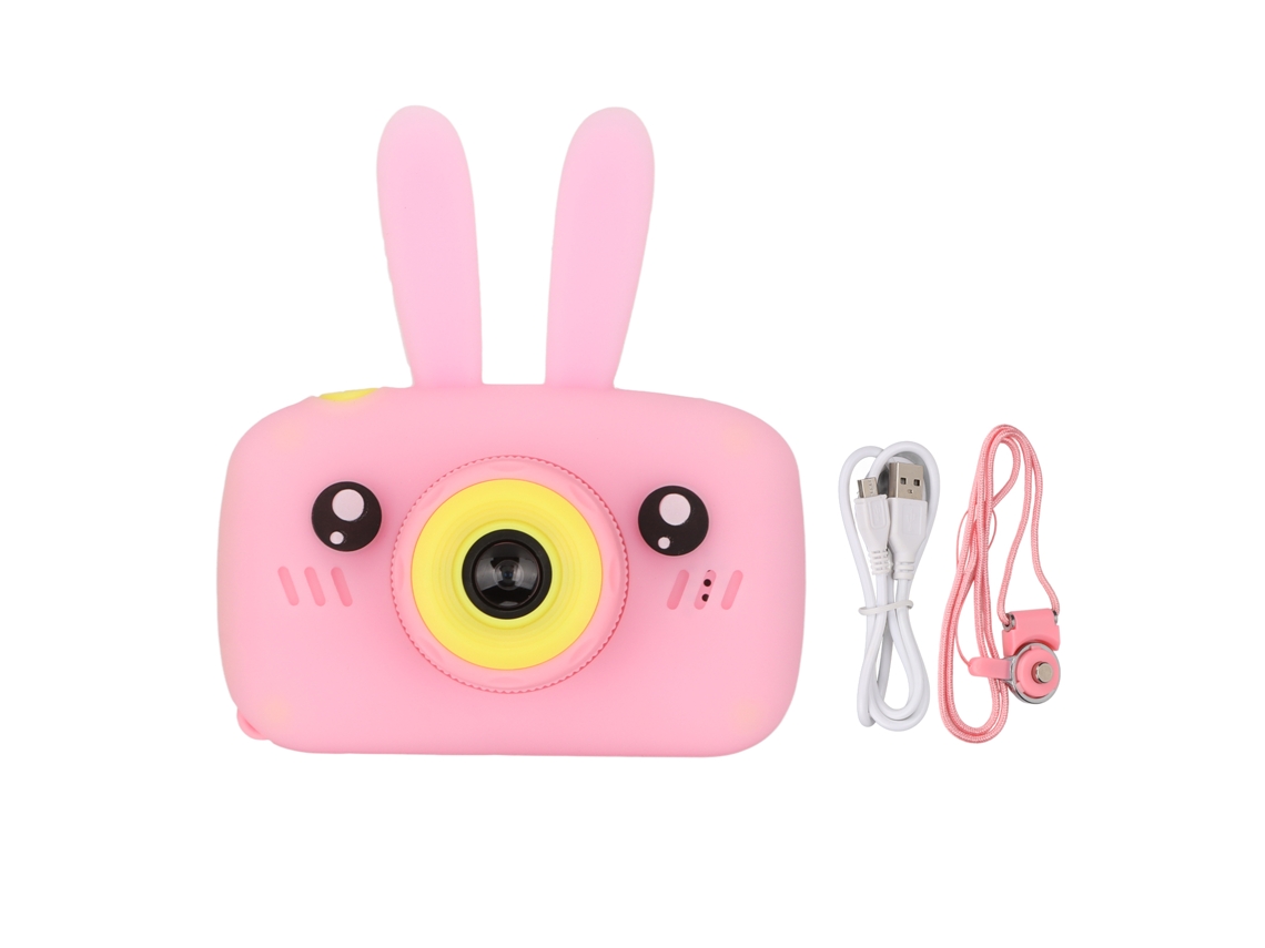 Cámara digital Full HD para niños con aspecto de conejo de 1080p, con correa y cable de carga.