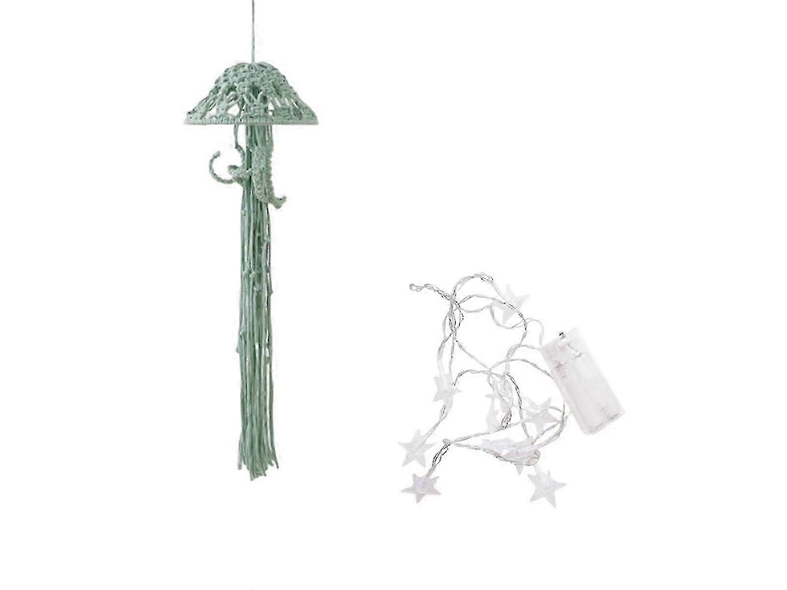 Atrapasueños de macramé estilo boho, adorno hecho a mano con luces de cadena y medusa Rosewell