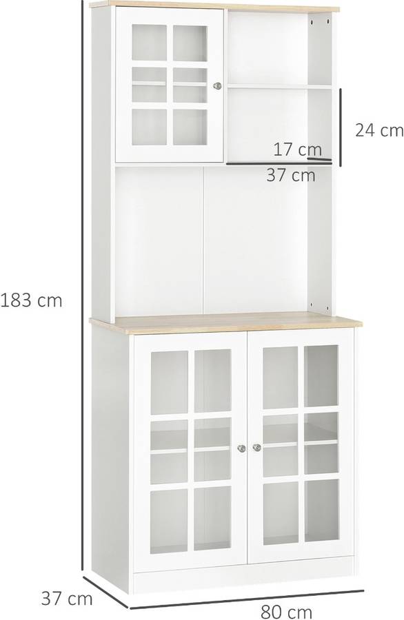 Aparador De Cocina auxiliar con amplio espacio almacenaje blanco homcom 80x37x183cm armario 80x37x183 mdf