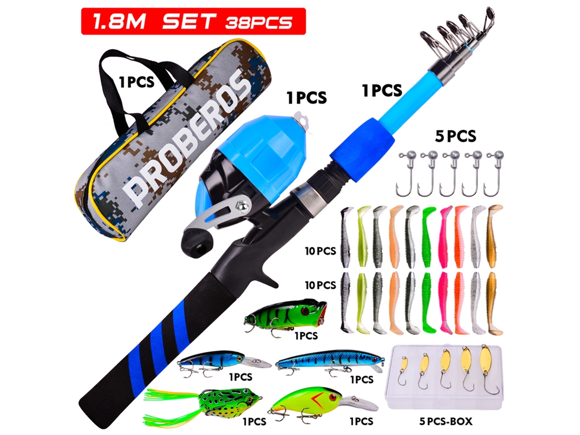2026rebe-caña De Pesca Para Niños 1.8m Ultraligera Set Caña+molinete+lures+mochila De Equipo De Pesca