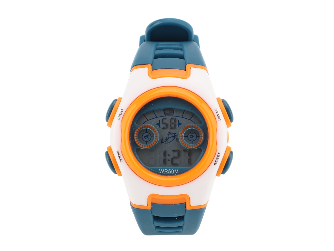 Reloj Deportivo Digital Infantil, Resistente Al Agua Hasta 50 M, Con Alarma Y Luz El, Blanco/azul Lago.