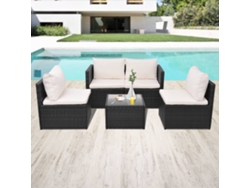 Conjunto de jardín de 5 piezas con cojines, mimbre sintético negro, DKD Home Decor