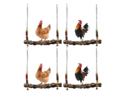 Paquete de 4 juguetes columpio con forma de gallina, madera natural, gallinero seguro