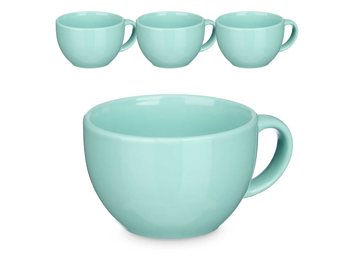 Juego de 4 cuencos de porcelana verde menta. Capacidad: 480 ml.