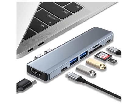 Usb C Hub 7 en 2 para Macbook Air Pro M1 Adaptador Usb C con Hdmi 4K Usb 3.0 Sd/TF Lector de Tarjetas Puerto Usb C 100W Pd Gris